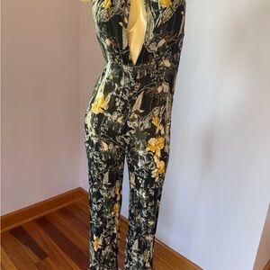 Free People Black and Yellow Floral Jumpsuit